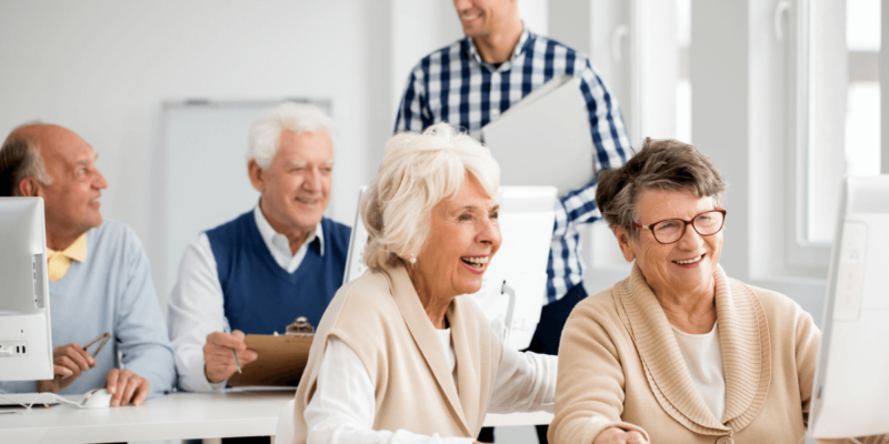 Group of seniors gathered during retirement in Clearwater.