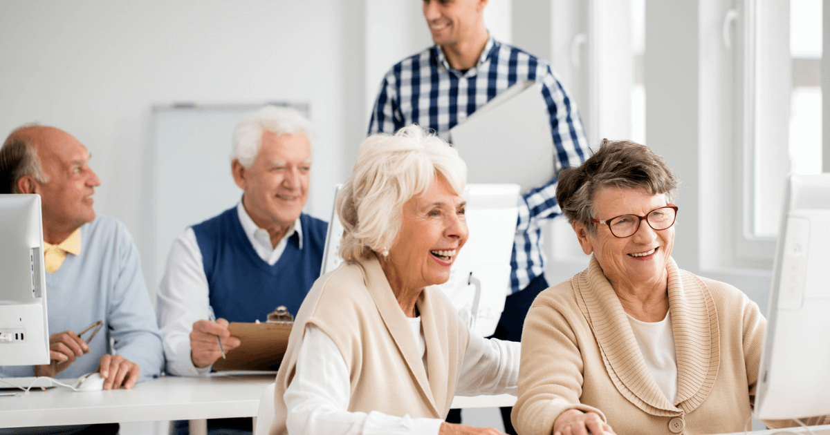 Group of seniors gathered during retirement in Clearwater.